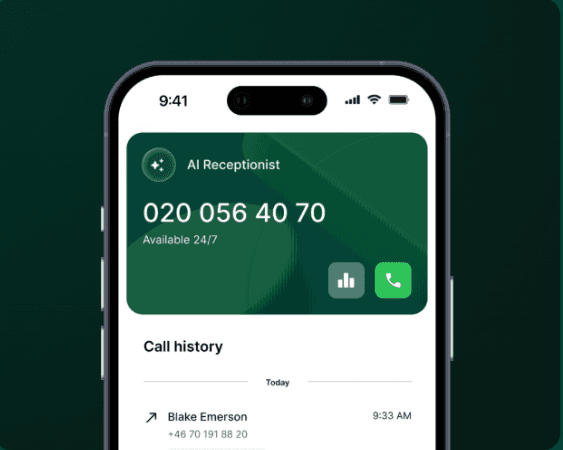 The Greencaller mobile app showing a business line and the day's call history